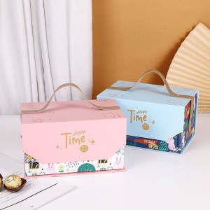 Thick paper packaging box with leather handle